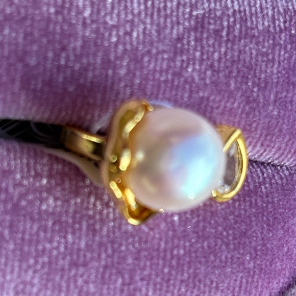 Genuine Pearl and Teardrop Accent Ring